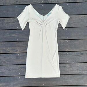 Vintage 90s Beige Click Click USA Mini Dress Bodycon Made in USA